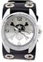 Skull Star Cross Silver Wide Black Leather Band Circle Trendy Design Steel Black Dial Gothic Punk Biker Pirate Wristband Watch