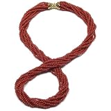 14k Yellow Gold 9-Strand Red Coral Bead Necklace, 17