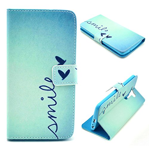 Case For LG G3,UZZO LG G3 Case,LG G3 5.5 inch (2014 Realese) Flip Case,LG G3 Wallet Case Cover -Blue Sky Smile Butterfly Pattern Pu Leather Wallet Flip Case with Folding Stand,Transparent ID holder,Credit Card Slots,Leather Folio Book Style Protective Case Cover With Magnetic Closure for LG G3 D830, D851, VS985, D850 With 1Free Keyring,Not Compatible LG G3 Vigor(5.0inch) /LG G3 Vista(5.7inch)(Smile)