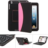 GreatShield LEAN Series Ultra Slim Leather Case with Keyboard and Stand for the iPad Mini 7.9-Inch Tablet (Black and Pink)