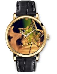 SPRAWL Aanalog Fashion Series Gold Ladies Watches of Genuine Black Leather Strap,Unique Wrist Watch for Women Girls Designed with transparent star
