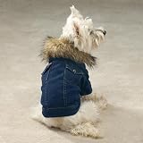 Denim Dog Jacket with Fur Collar - LARGE