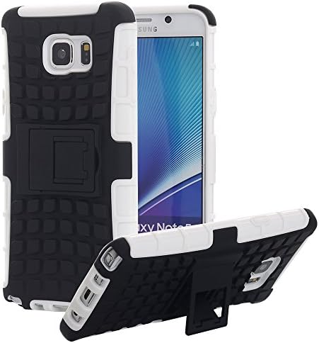 Junyaa Anti-scratch Anti-dust 2-in-1 Heavy Duty Dual Layer Rugged Case with Kickstand for Samsung Galaxy Note5 Note 5 N9200 with Free Screen Protector & Stylus (White + Black)