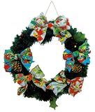 08X'mas プリントリボンリース ホワイト 40cm