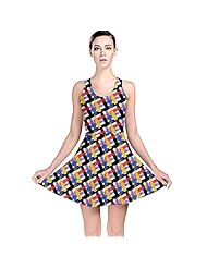 Polyester/Spandex Plaid Print Stretchy Skater Dress 