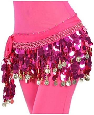 Belly Dance Viva Rose® Stage Costumes, Hip Scarf Wrap Belt with Paillettes, Lively Style (Rose Red)