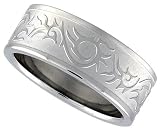 Surgical Steel 5/16 (8mm) Flat Band Ring with Tribal Pattern
