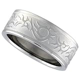 Stainless Steel 5/16 in. (8 mm) Flat Band w/ Tribal Pattern , size 12