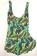 Plus Size Sarong Swimsuit Black / Green Leaves