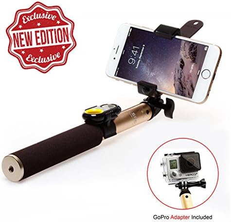 AShutB's Selfie Stick Kit with Detachable Wireless Bluetooth Remote with Q-Holder for all mobile devices and Tablets(7" and below) - Compatible with iPhone, Android and GoPro Adapter - Yellow
