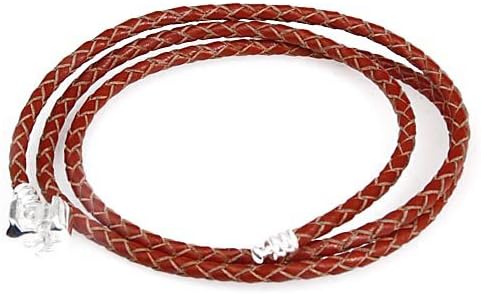 Hoobeads Jewelry Brown Leather Champagne Bracelet 925 Sterling Silver Barrel Clasp Bracelet (20.7 inches)