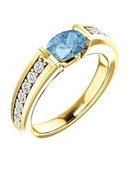 18K Yellow Gold 7.00x5.00mm Oval Cut Sky Blue Topaz and Diamond Ring -- LIFETIME WARRANTY