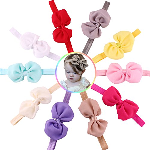 Qandsweet Baby Girl s Headbands Chiffon Hair Flower (10pack 3.7" Bows)