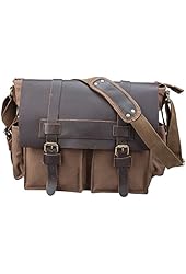 S-ZONE Retro Canvas Leather Messenger Laptop Shoulder Bag