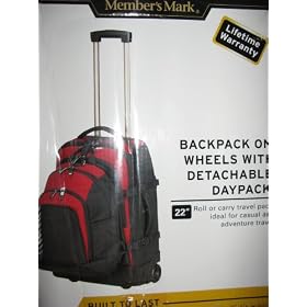 Members Mark Backpack on Wheels with Detachable Daypack 22" Roll or Carry