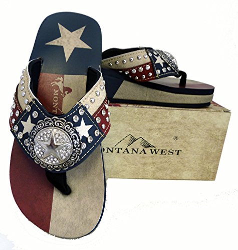 Montana West Ladies Flip Flops Texas Lone Star Flag Navy Blue