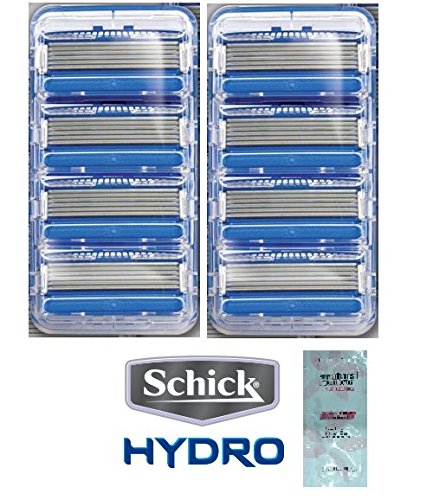 Schick Hydro5 Refill Blade Cartridges, 8 Count (2 Packs of 4) (Unboxed) w/ Free Loving Care Conditioner Packette