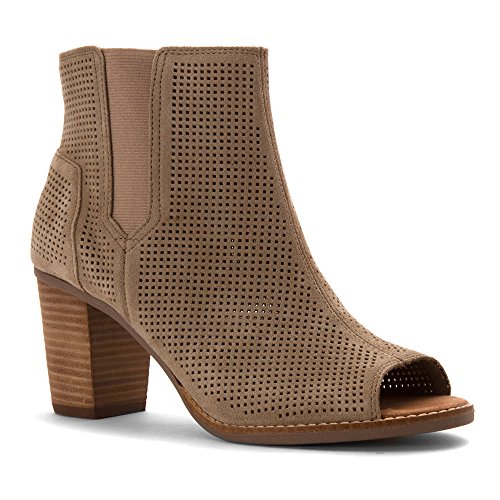Toms Majorca Peep Toe Booties Stucco Suede Perforated Womens 8
