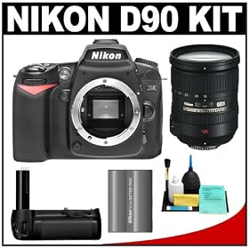 Nikon D90 Digital SLR Camera Body + Nikon 18-200mm VR Lens + Nikon MB-D80 Battery Grip + Nikon EN-EL3e Battery + Cleaning Kit