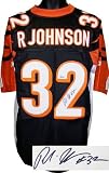 Rudi Johnson signed Cincinnati Bengals Black Reebok EQT Jersey-Tri Star Hologram
