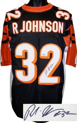 Rudi Johnson Signed Cincinnati Bengals Black Reebok EQT Jersey-Tri Star Hologram
