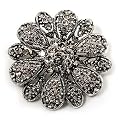 Vintage Swarovski Crystal Floral Brooch (Atique Silver)