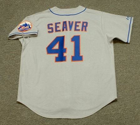 TOM SEAVER New York Mets 1969 Majestic Cooperstown Throwback Away Baseball Jersey, MEDIUM