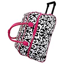 Hot Sale DAMASK WITH PINK TRIM ROLLING DUFFLE BAG & MATCHING MESSENGER TRAVEL SLING