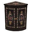 Handmade Asian Furniture - 28" Black Lacquer Wood Corner Cabinet With Painted Floral Design