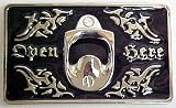 Black Enamel Open Here Bottle Opener Belt Buckle
