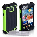 Custodia Samsung Galaxy S2 i9100 Verde E Nero Combo Presa Doppia Silicone Caso Con Schermo Pellicola Protezionedi Yousave
