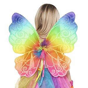 2-piece Set with Child Rainbow Fairy Wings and Rainbow Tutu Child Small (4-6)