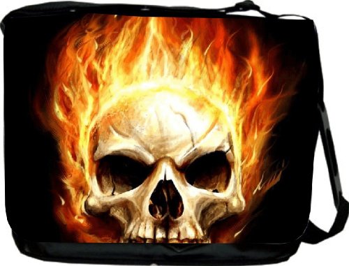 Skull on Fire Design Messenger Bag - Laptop Bag ***with matching coin purse wallet*** -School Bag - Reporter Bag - Unisex - Ideal Gift for all occassions!
