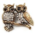 "Zwei sitzende Eulen" Vintage-Brosche mit Strass (Antikes Gold)