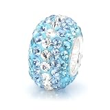 Bella Fascini Aqua Blue Clear & Baby Blue Striped Pave Beads, Made with Swarovski Crystal Elements, Sterling Silver European Charm