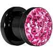 0 Gauge Pink Ferido Crystal Black Acrylic Screw Fit Plug