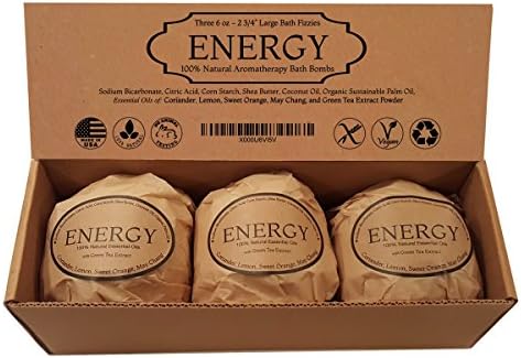 Energy Bath Bomb Gift Set - Invigorating Citrusy Blend - 3 Extra Large, 2 3/4 6.0 Oz. by Natural Spa Bath