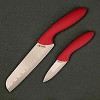 Stone River 2-Piece Santoku/Parer with White Ceramic Blade and Red Handles