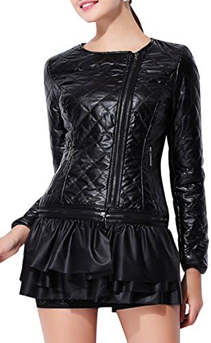 Ousy Women's Winter Slim Fit PU Rider Motorcycle Bomber Jacket S Black