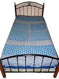 Cotton Bedspread Blue Floral Indian Bedding Twin Size Bedsheets