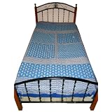 Cotton Bedspread Blue Floral Indian Bedding Twin Size Bedsheets