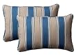 Pack of 2 Outdoor Rectangular Throw Pillows 24.5" - Blue & Tan Stripe