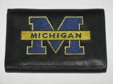 MICHIGAN WOLVERINES Tri-Fold Genuine LEATHER WALLET with Embroidered Team Logo