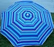 RIO Groundbreaker Universal 7-ft Beach Umbrella with Wind Vent, Tilt, and SPF 125 Sun Protection - Blue Striped