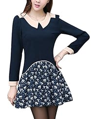 A-line Long Sleeves General Print Shirred  Polyester  Dress With a Bow(s)