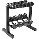 CAP Barbell Hex Dumbbell Set with Rack, 150 lb/Medium, Black
