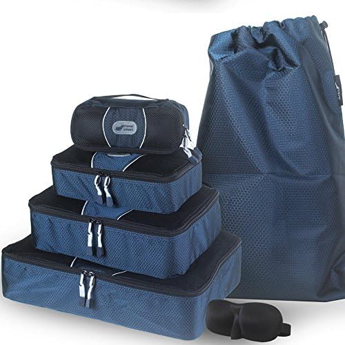 Packing Cubes for Luggage-Set of 4 Travel Organizers. Bonus Laundry Bag and Mask, Bluish Grey