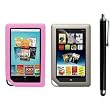 Skque Clear Screen Protector + Pink Soft Silicone Cover Case + Touch Screen Tablet/Smart Phone Stylus Pen(Black Body) for Barnes&Noble Nook Color Ebook Reader