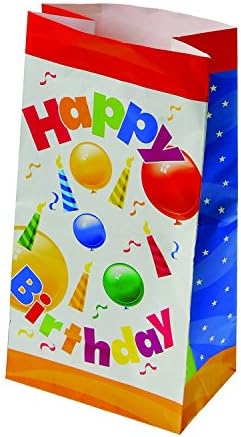 Pack of 24 Happy Birthday Balloon and Hats Design Paper Party Gift Bags - Contains Two Packages of 12 Each