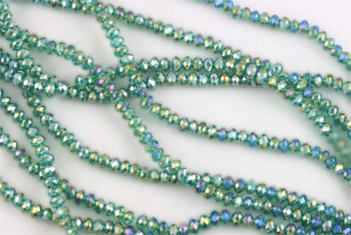 Chinese Crystal Glass Beads Faceted Rondelle 4mm Dark Green AB [12 in. Strand] (3578)